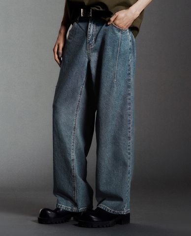  URBAN REVIVO - Quần jeans nam ống rộng tối giản 