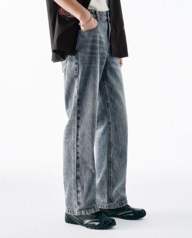  URBAN REVIVO - Quần jeans nam ống đứng wash bạc 