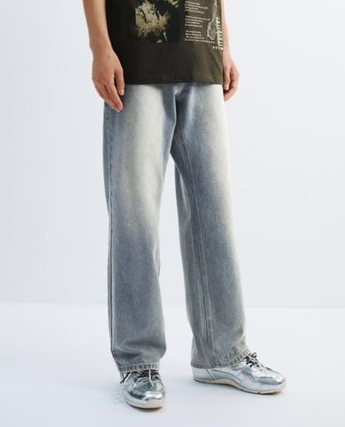  URBAN REVIVO - Quần jeans nam ống đứng wash bạc 
