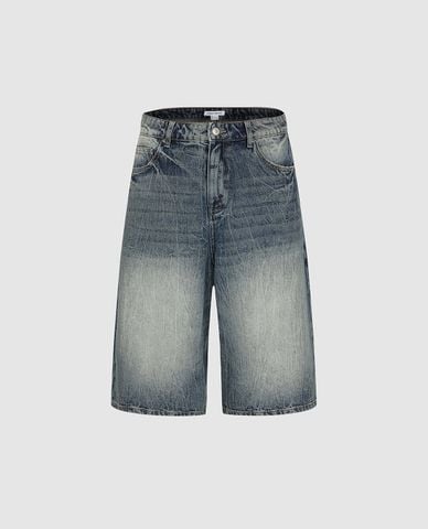  URBAN REVIVO - Quần short jeans nam wash bạc cá tính 