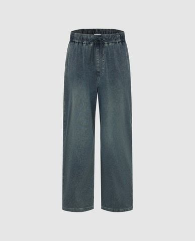 URBAN REVIVO - Quần jeans nam ống rộng lưng thun wash bạc 