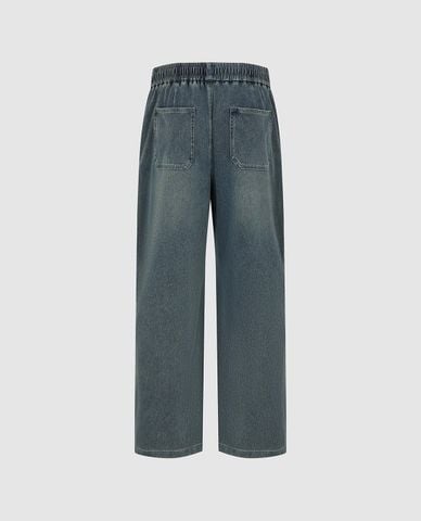  URBAN REVIVO - Quần jeans nam ống rộng lưng thun wash bạc 