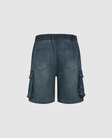 URBAN REVIVO - Quần short jeans nam lưng thun wash bạc 