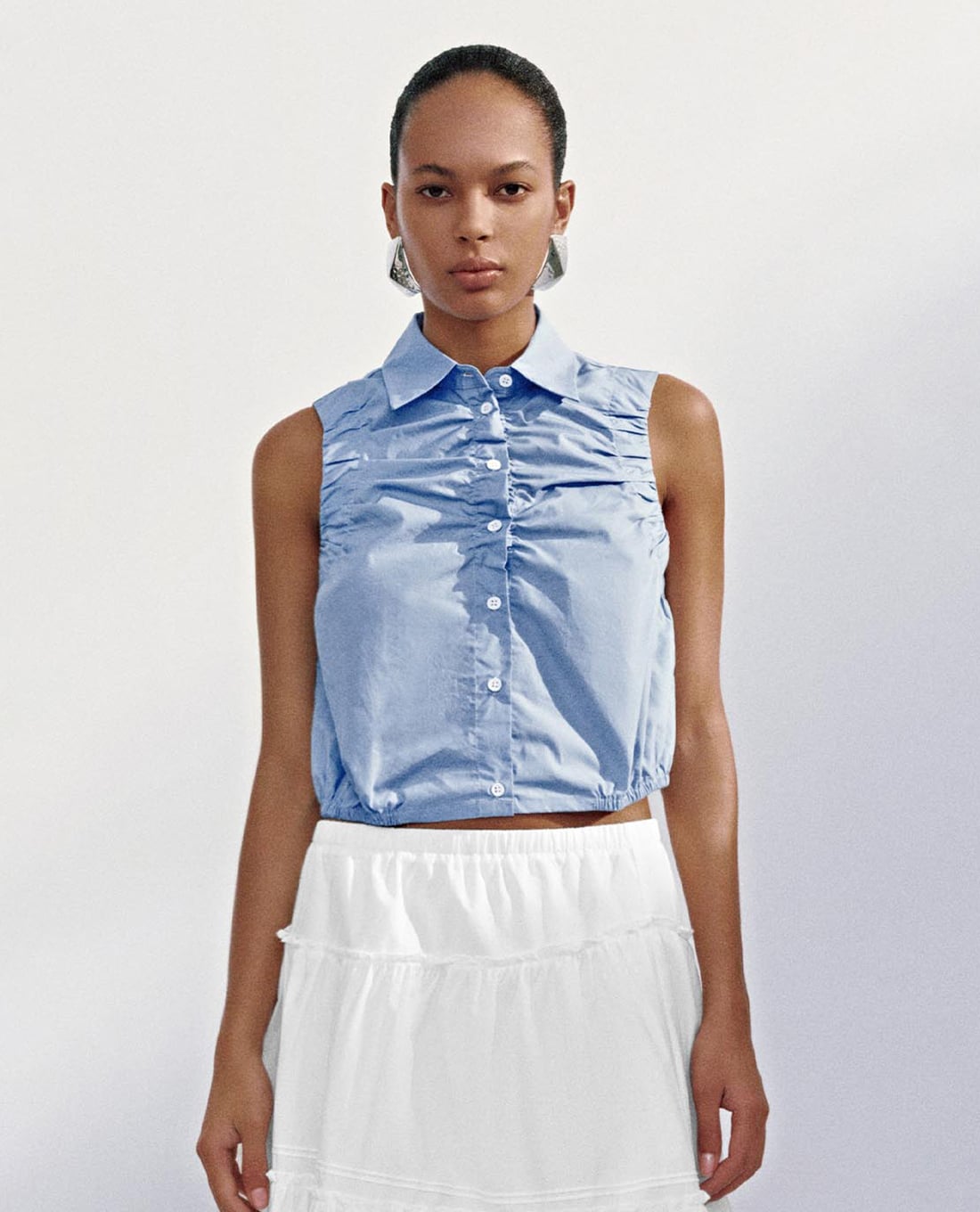 URBAN REVIVO - Áo sát nách nữ cổ bẻ nhún bèo