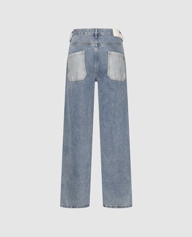  URBAN REVIVO - Quần jeans nữ ống đứng phối màu 