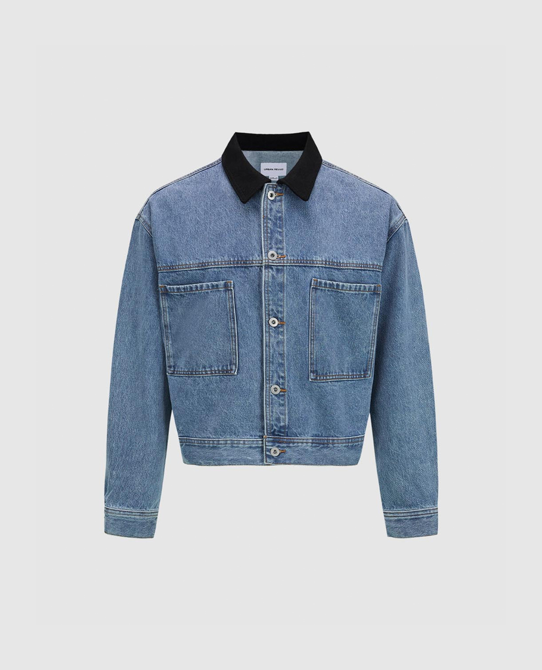 URBAN REVIVO - Áo khoác denim nam cổ bẻ tay dài phối nút