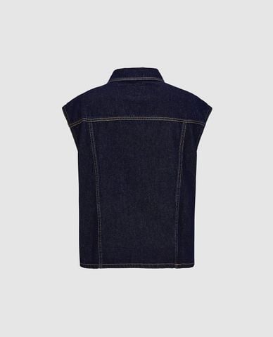  URBAN REVIVO - Áo sát nách nữ denim cổ bẻ phối túi 