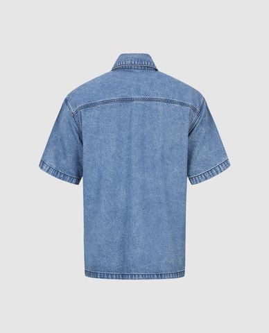  URBAN REVIVO - Áo sơ mi denim nam cổ bẻ tay ngắn 