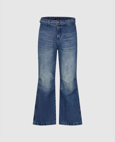  URBAN REVIVO - Quần jeans nam ống loe wash bạc 