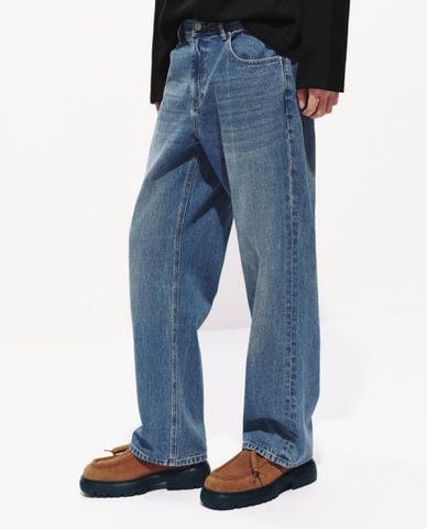  URBAN REVIVO - Quần jeans nam ống rộng wash bạc 