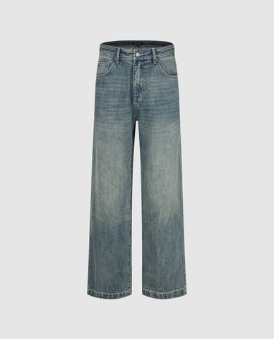  URBAN REVIVO - Quần jeans nam ống rộng wash bạc 