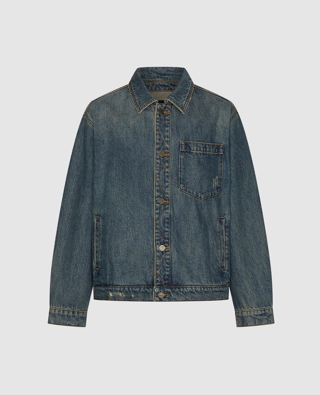 URBAN REVIVO - Áo khoác denim nam cổ bẻ tay dài phối túi