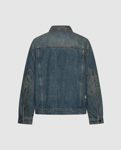  URBAN REVIVO - Áo khoác denim nam cổ bẻ tay dài phối túi 