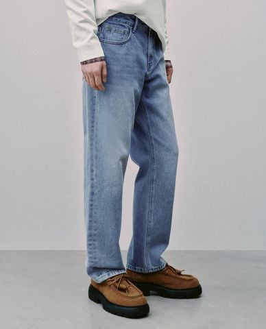  URBAN REVIVO - Quần jeans nam ống đứng wash bạc 