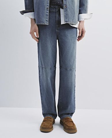  URBAN REVIVO - Quần jeans nam ống rộng wash bạc 
