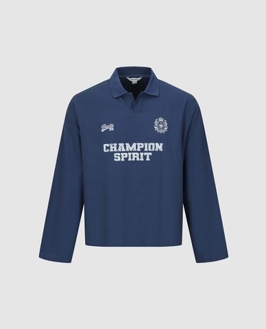  URBAN REVIVO - Áo polo nam cổ bẻ tay dài in chữ 