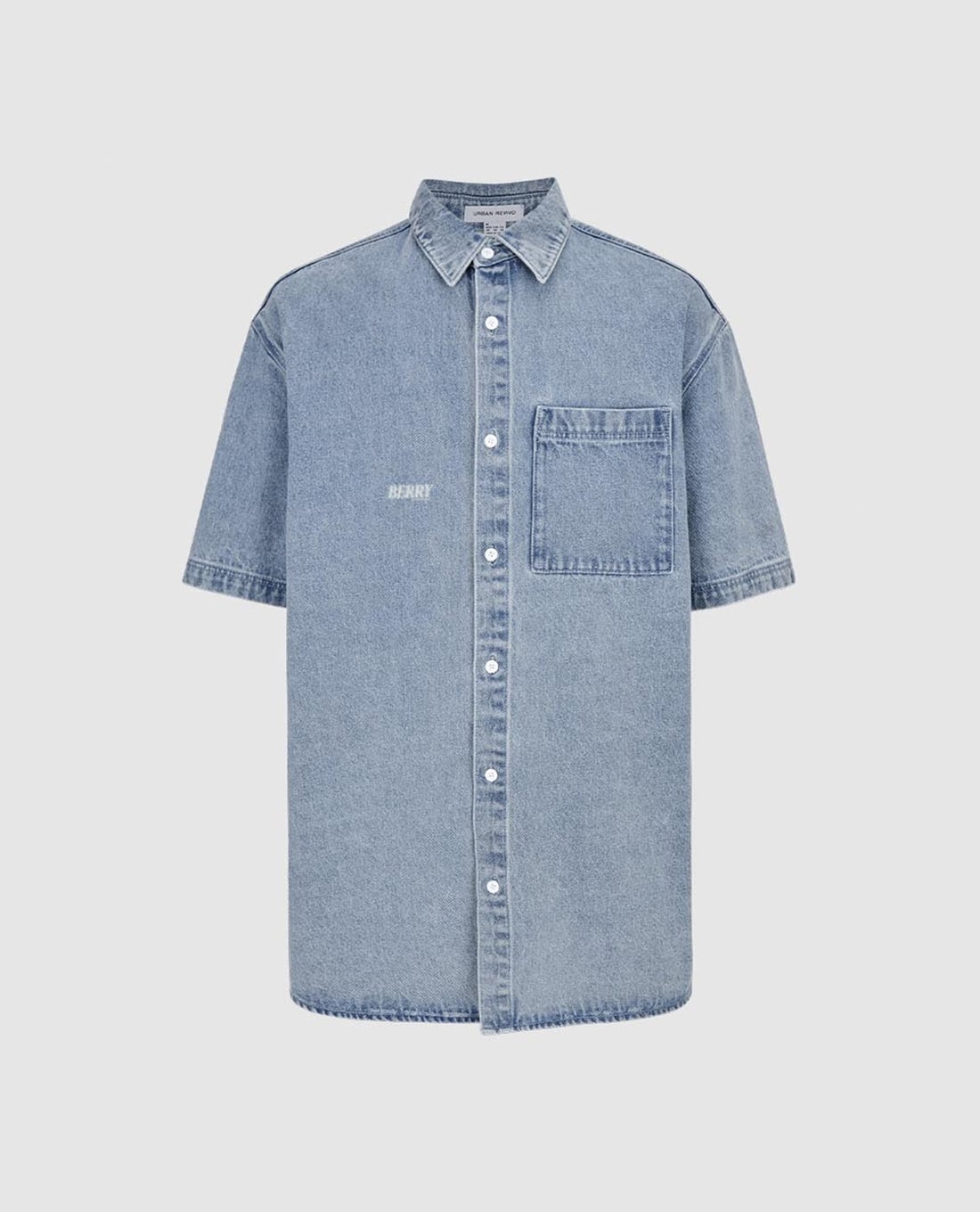 URBAN REVIVO - Áo sơ mi denim nam tay ngắn phối túi