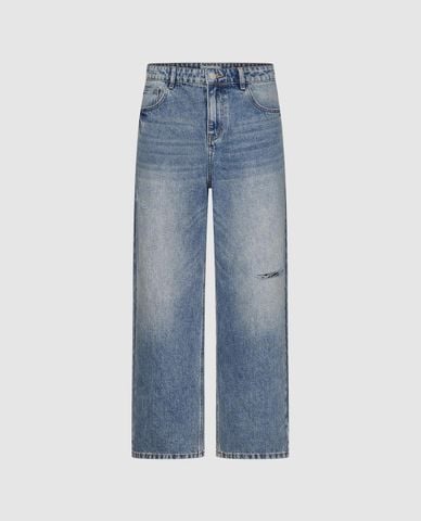  URBAN REVIVO - Quần jeans nam ống rộng wash bạc 