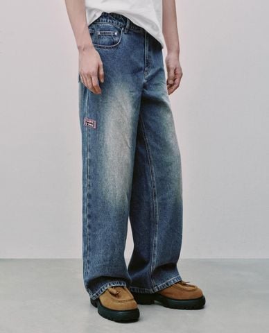  URBAN REVIVO - Quần jeans nam ống rộng wash bạc 