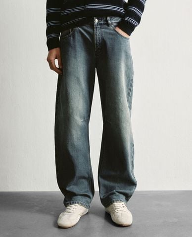  URBAN REVIVO - Quần jeans nam ống rộng wash bạc 