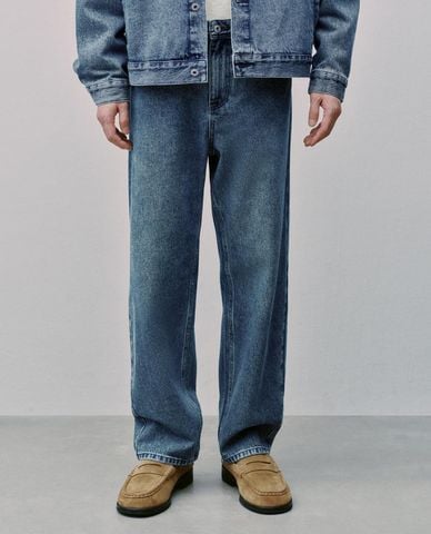  URBAN REVIVO - Quần jeans nam ống đứng wash bạc 