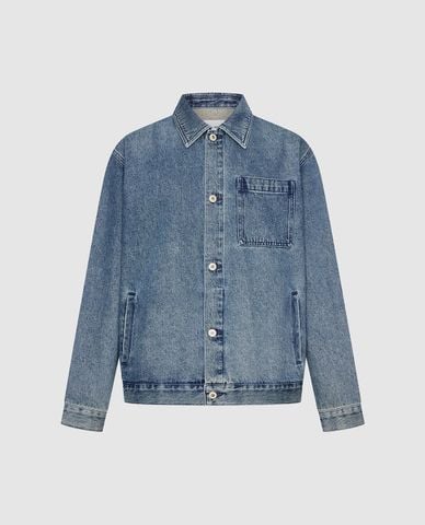  URBAN REVIVO - Áo khoác denim nam cổ bẻ phối nút 