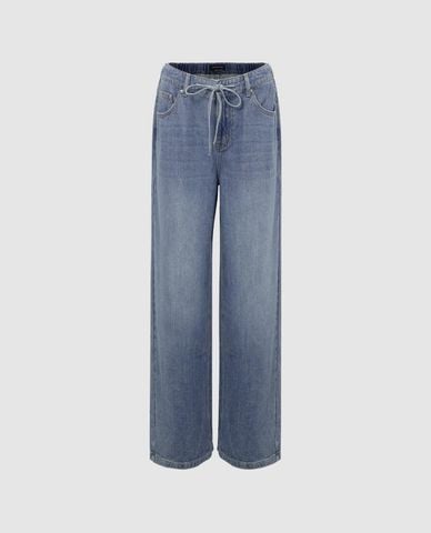  URBAN REVIVO - Quần jeans nữ ống đứng lưng thun 