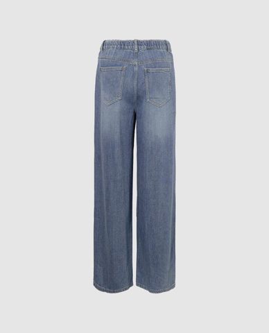  URBAN REVIVO - Quần jeans nữ ống đứng lưng thun 