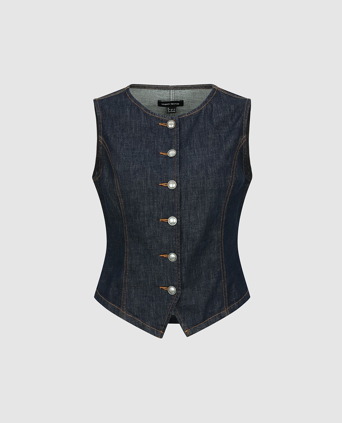 URBAN REVIVO - Áo sát nách nữ denim cổ tròn phối nút