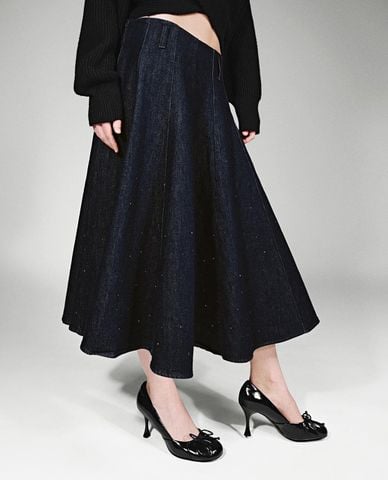  URBAN REVIVO - Chân váy denim midi thanh lịch 