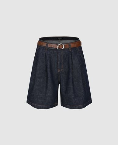  URBAN REVIVO - Quần short jeans nữ phối thắt lưng 