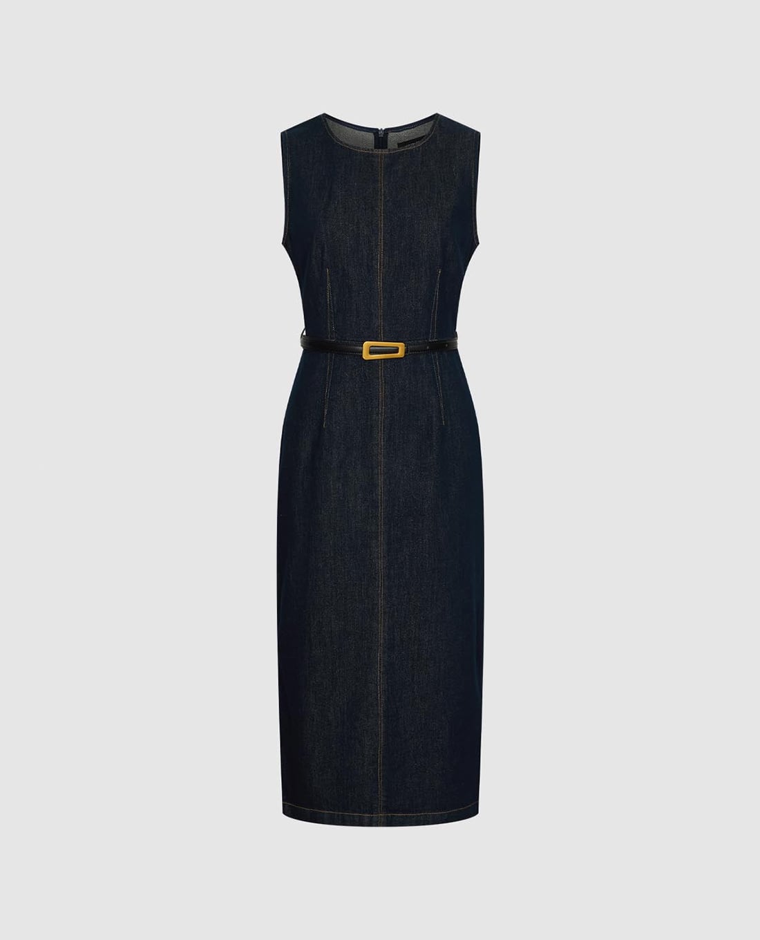 URBAN REVIVO - Đầm denim midi sát nách phối thắt lưng