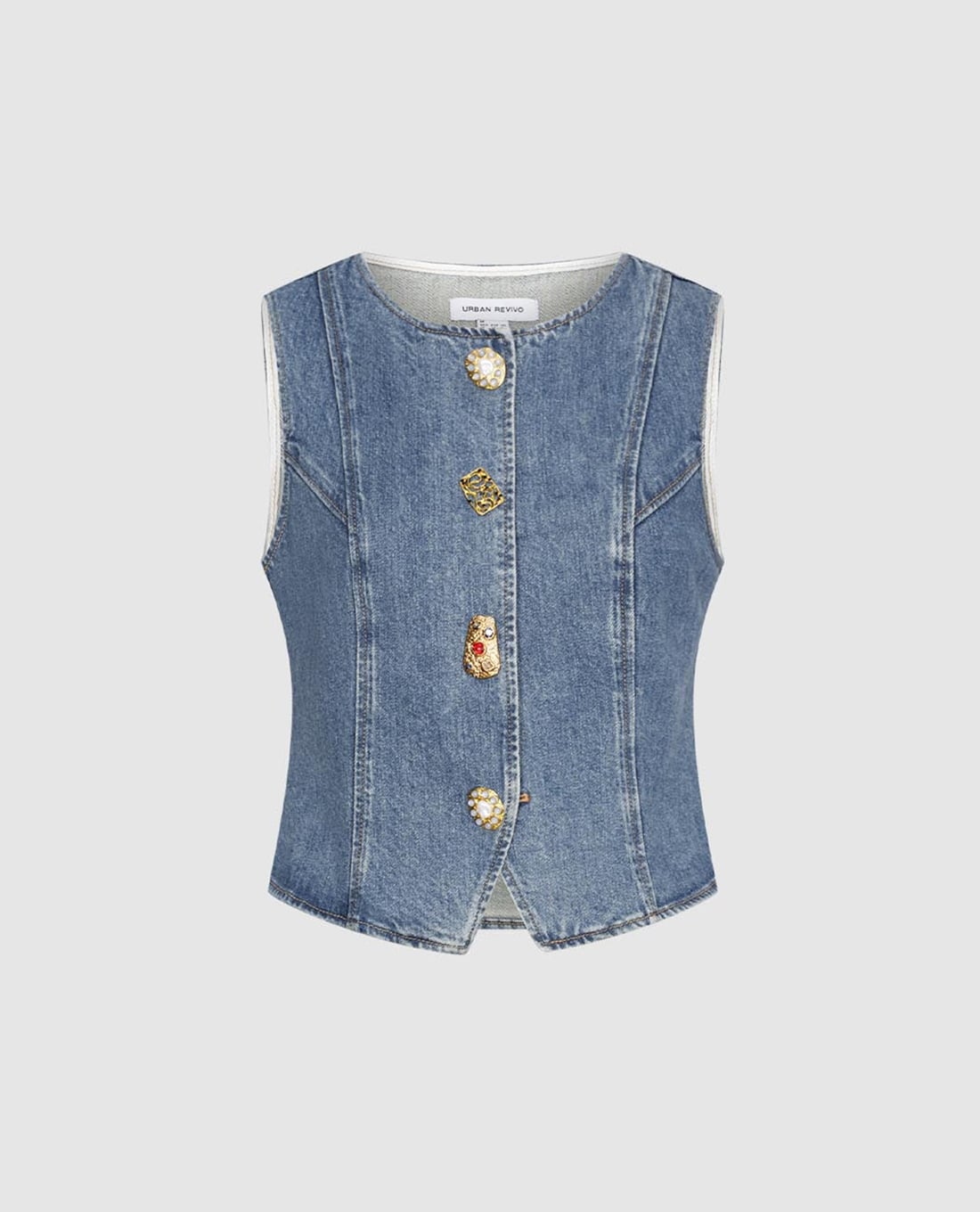 URBAN REVIVO - Áo sát nách nữ denim phối nút