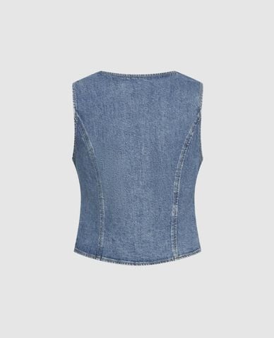  URBAN REVIVO - Áo sát nách nữ denim phối nút 