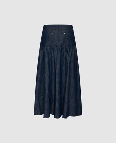  URBAN REVIVO - Chân váy denim midi dáng xòe phối nút 