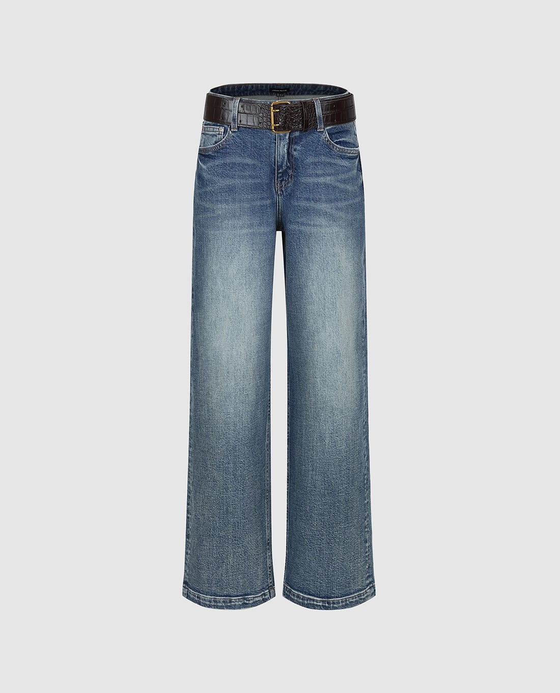 URBAN REVIVO - Quần jeans nữ ống rộng kèm thắt lưng