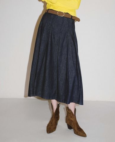  URBAN REVIVO - Chân váy denim midi xếp li 