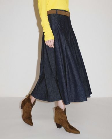  URBAN REVIVO - Chân váy denim midi xếp li 