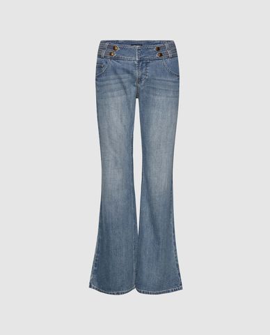  URBAN REVIVO - Quần jeans nữ ống loe wash bạc 