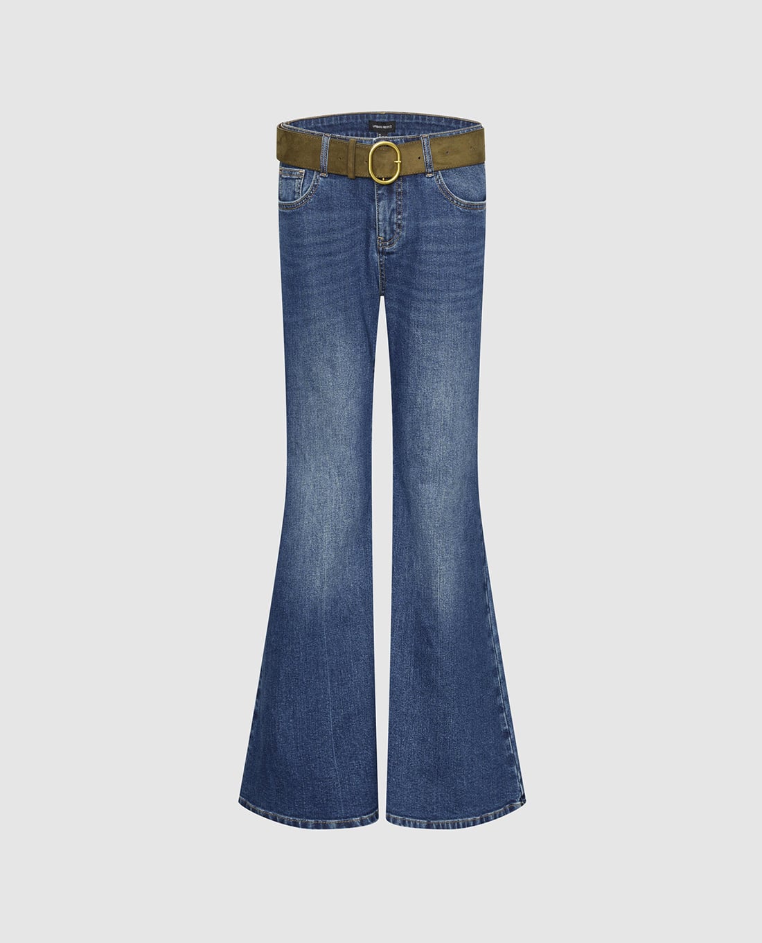 URBAN REVIVO - Quần jeans nữ ống loe kèm thắt lưng
