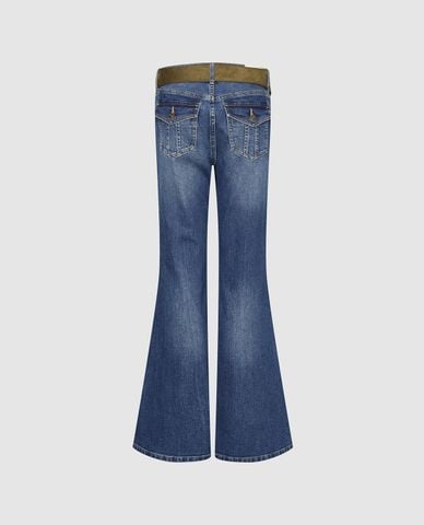  URBAN REVIVO - Quần jeans nữ ống loe kèm thắt lưng 