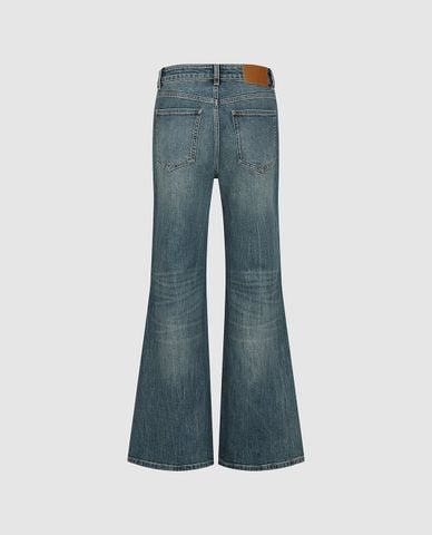  URBAN REVIVO - Quần jeans nữ ống loe wash bạc 