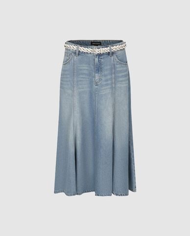  URBAN REVIVO - Chân váy denim midi phối thắt lưng 