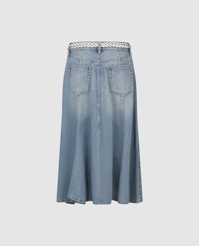  URBAN REVIVO - Chân váy denim midi phối thắt lưng 