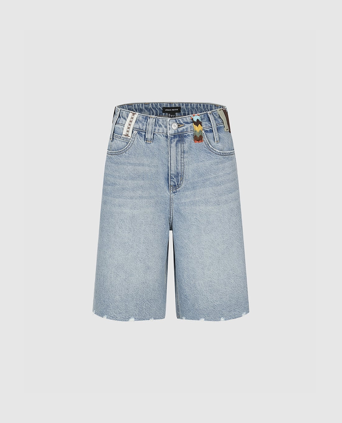 URBAN REVIVO - Quần short jeans nữ ngang gối wash bạc