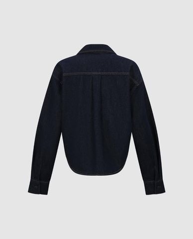  URBAN REVIVO - Áo sơ mi denim nữ cổ bẻ tay dài 