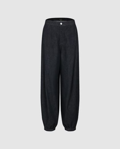  URBAN REVIVO - Quần jeans nữ ống rộng bo gấu 