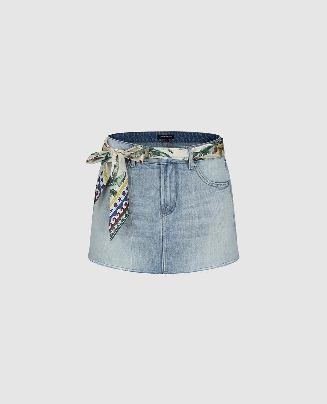 URBAN REVIVO - Chân váy denim mini phối khăn trang trí
