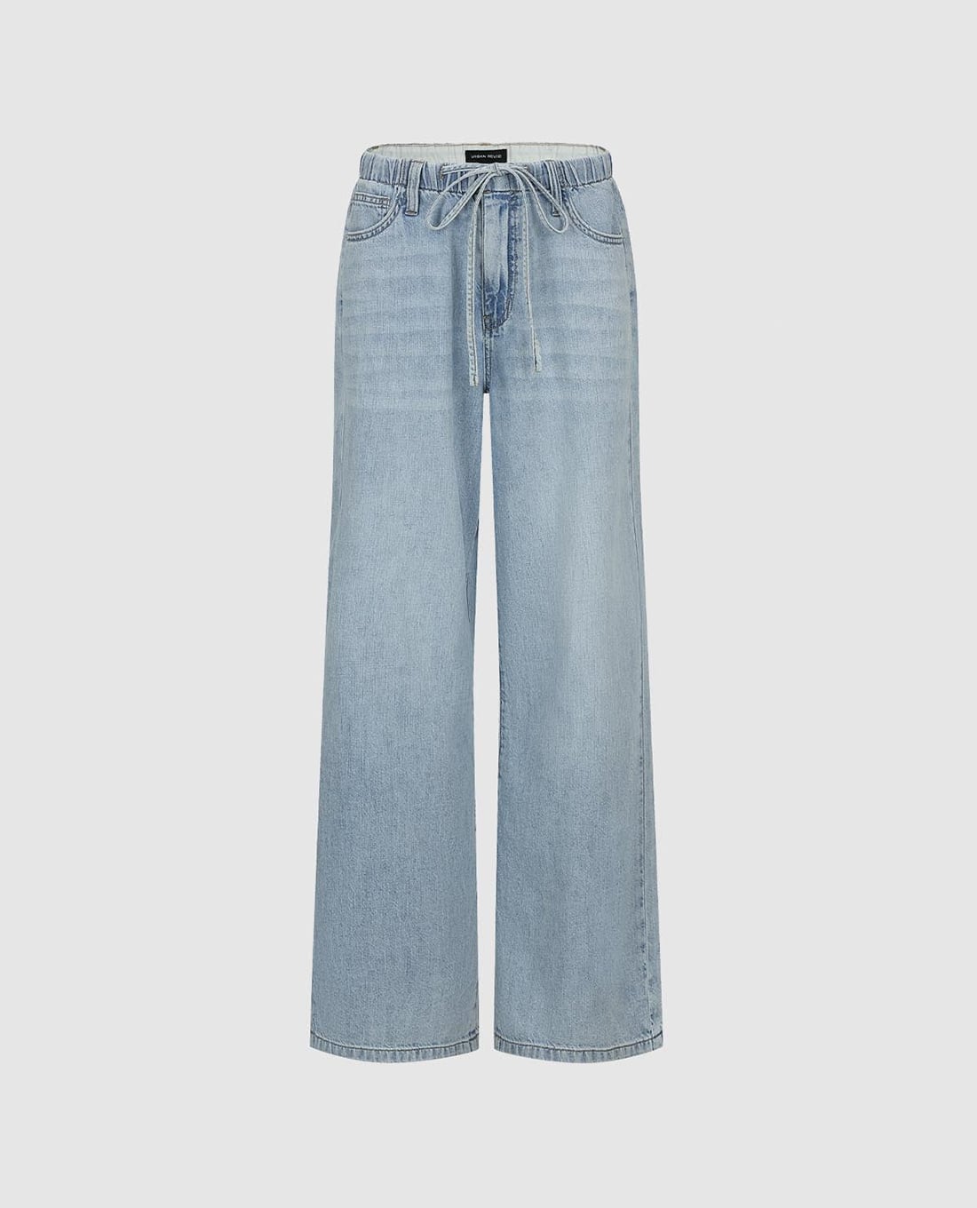 URBAN REVIVO - Quần jeans nữ ống rộng lưng thun phối dây rút