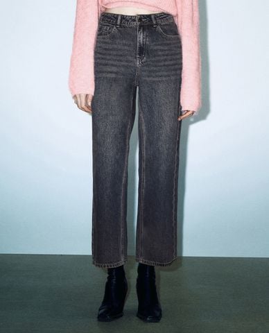  URBAN REVIVO - Quần jeans nữ ống đứng wash bạc 